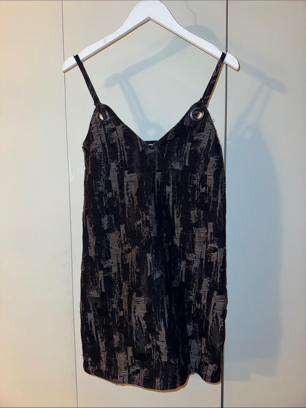 Black Textured Dress with Grommet Straps